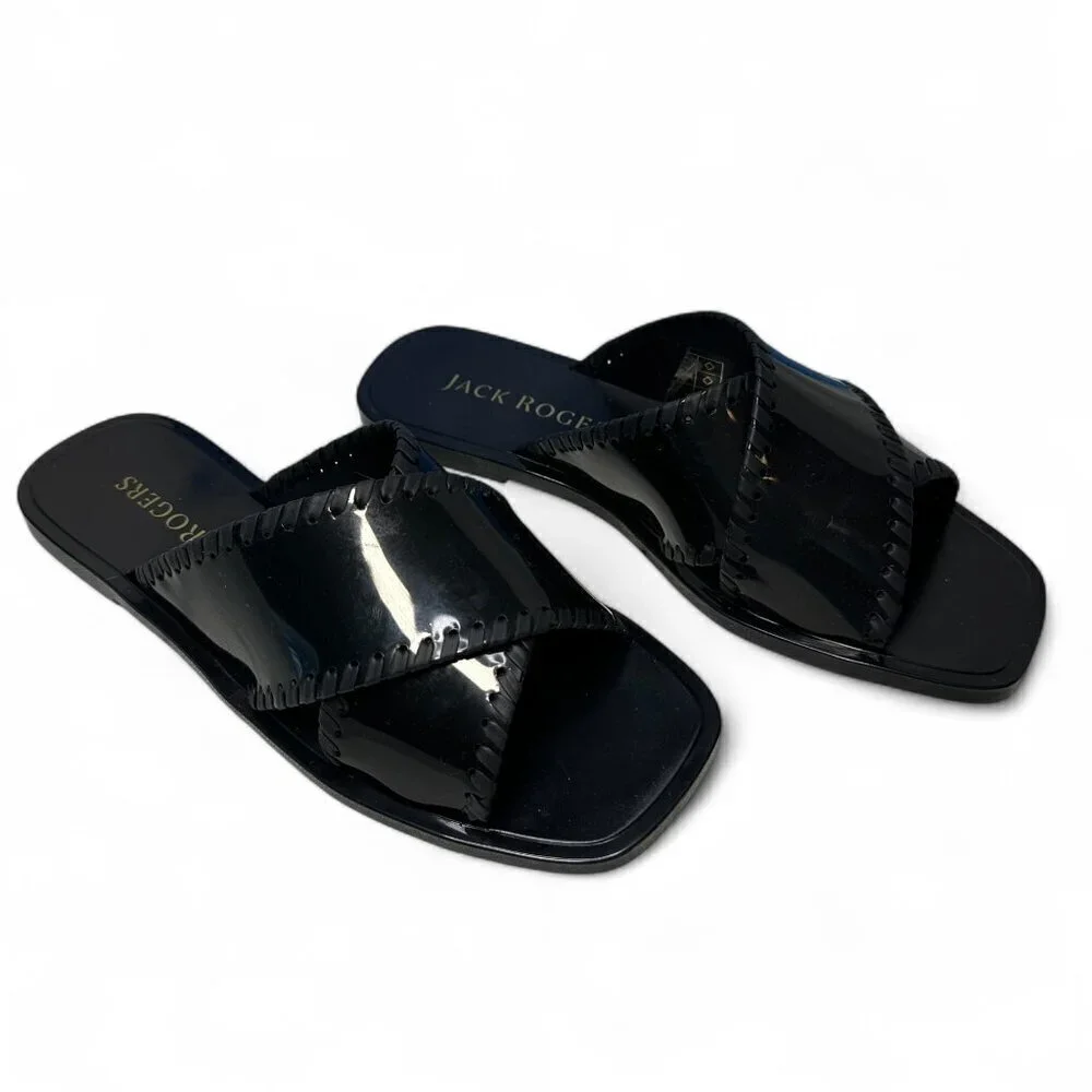 JACK ROGERS Sloane X Band Jelly Sandals, Black, Sz 7, NEW IN BOX